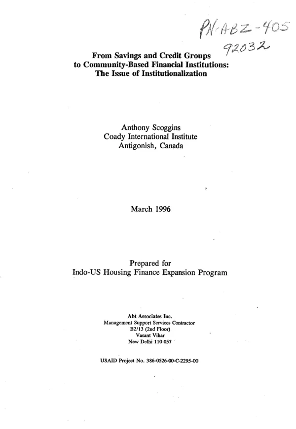 From savings and credit groups to community-based financial institutions : the issue of institutionalization