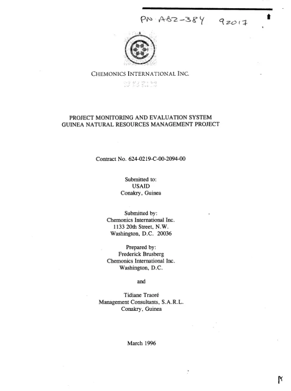 Project monitoring and evaluation system : Guinea natural resources management project