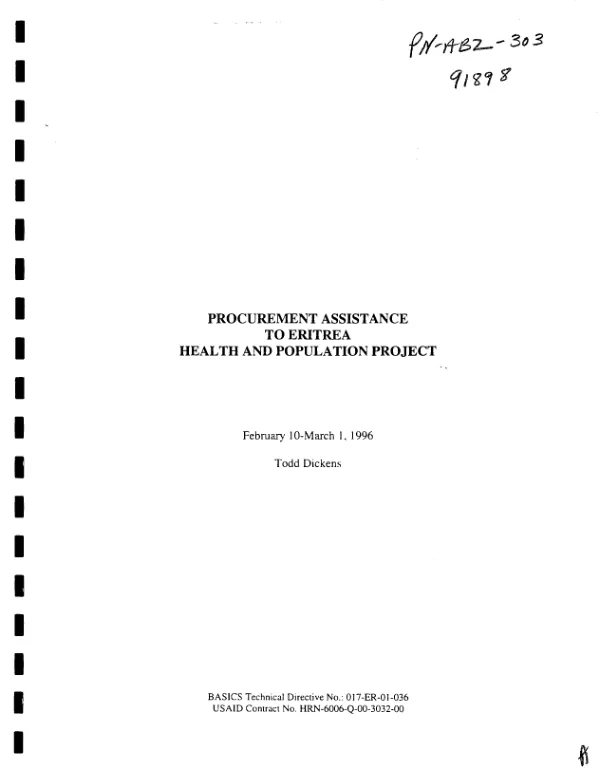 Procurement assistance to Eritrea health and population project -- February 10 - March 1, 1996