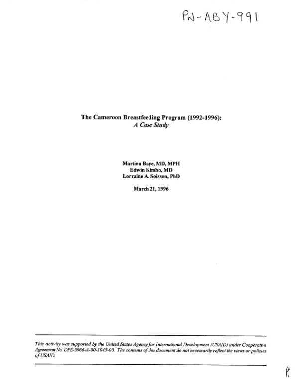 Cameroon breastfeeding program (1992-1996) : a case study