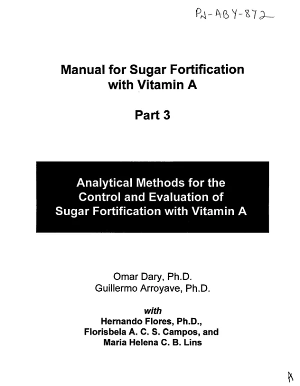 Analytical methods for the control and evaluation of sugar fortification with vitamin A