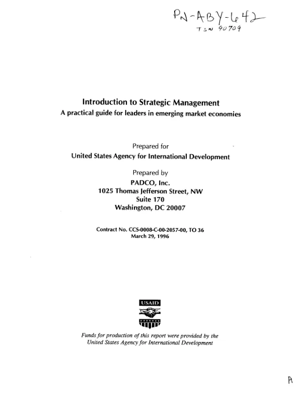 Introduction to strategic management : a practical guide for [local] leaders [in the housing sector] in emerging market economies