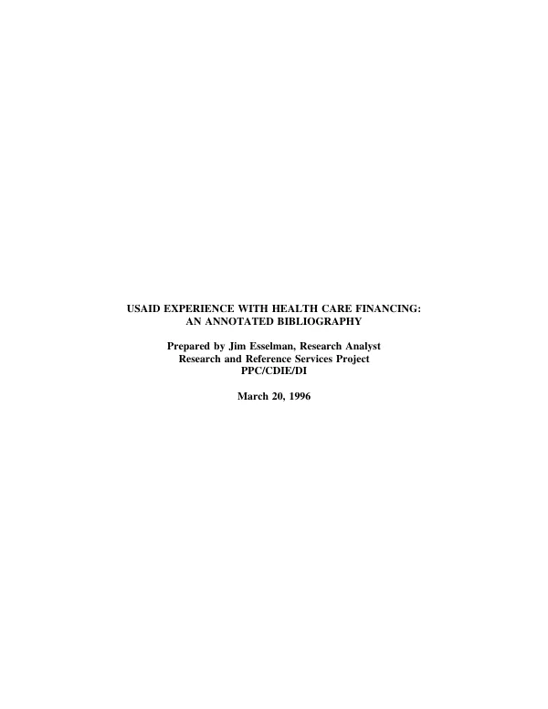 USAID experience with health care financing : an annotated bibliography