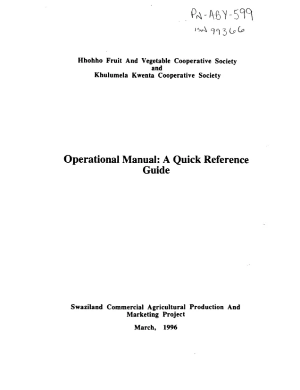 Hhohho Fruit and Vegetable Cooperative Society and Khulumela Kwenta Cooperative Society -- operational manual : a quick reference guide