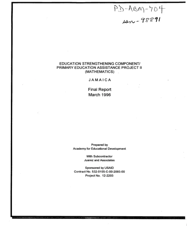Education strengthening component/primary education assistance project II (mathematics) -- Jamaica : final report