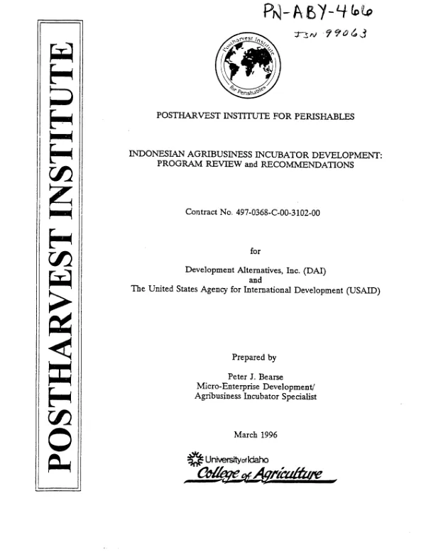 Indonesian agribusiness incubator development : program review and recommendations