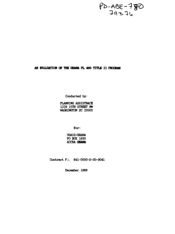 Evaluation of the Ghana PL 480 Title II program