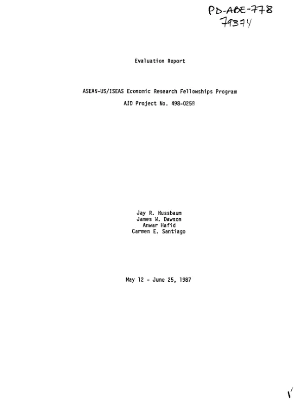 Evaluation report : ASEAN - US/ISEAS economic research fellowships program