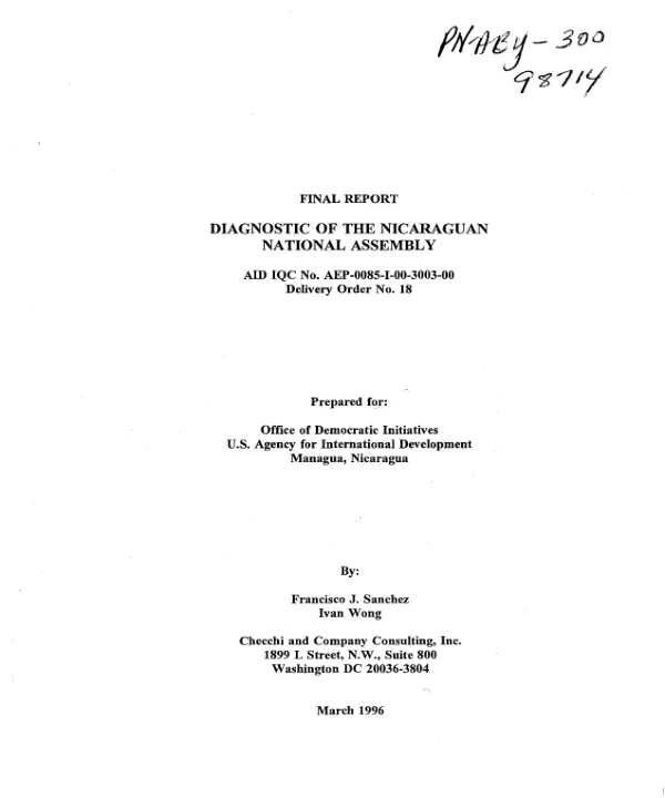 Final report : diagnostic of the Nicaraguan National Assembly