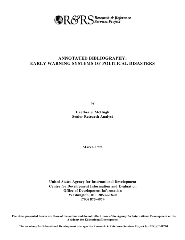Annotated bibliography : early warning systems of political disasters