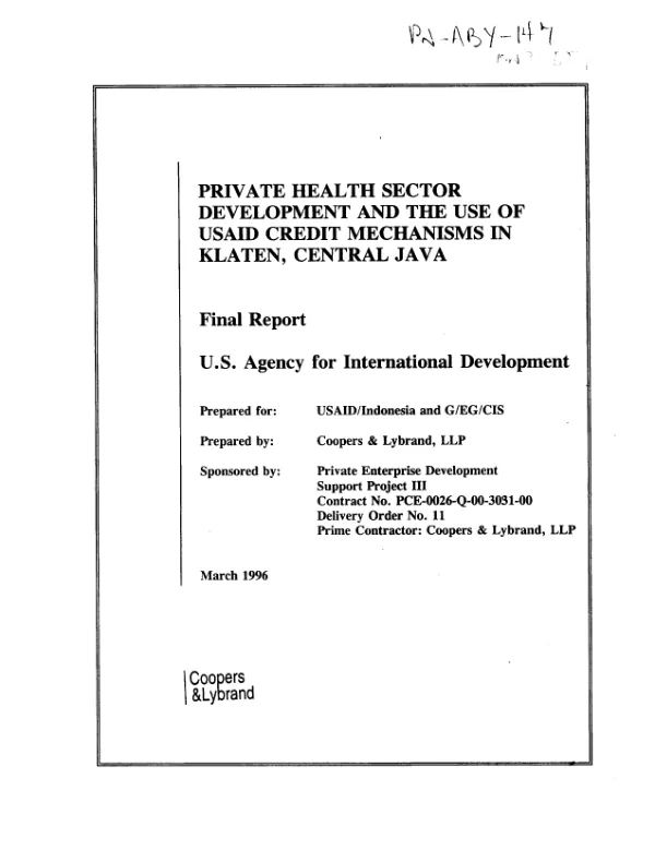 Private health sector development and the use of USAID credit mechanisms in Klaten, Central Java