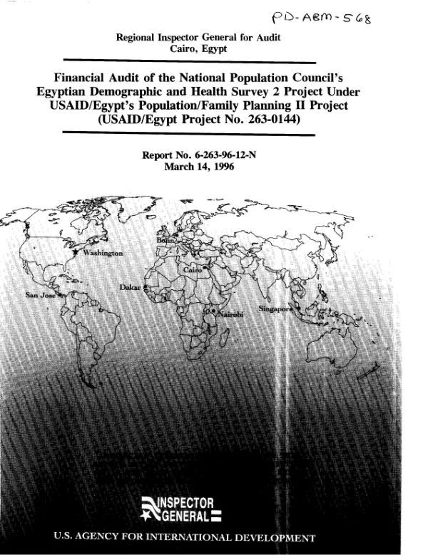 Financial audit of the National Population Council"s Egyptian demographic and health survey 2 project under USAID/Egypt"s population/family planning II project (USAID /Egypt project no. 263-0144)
