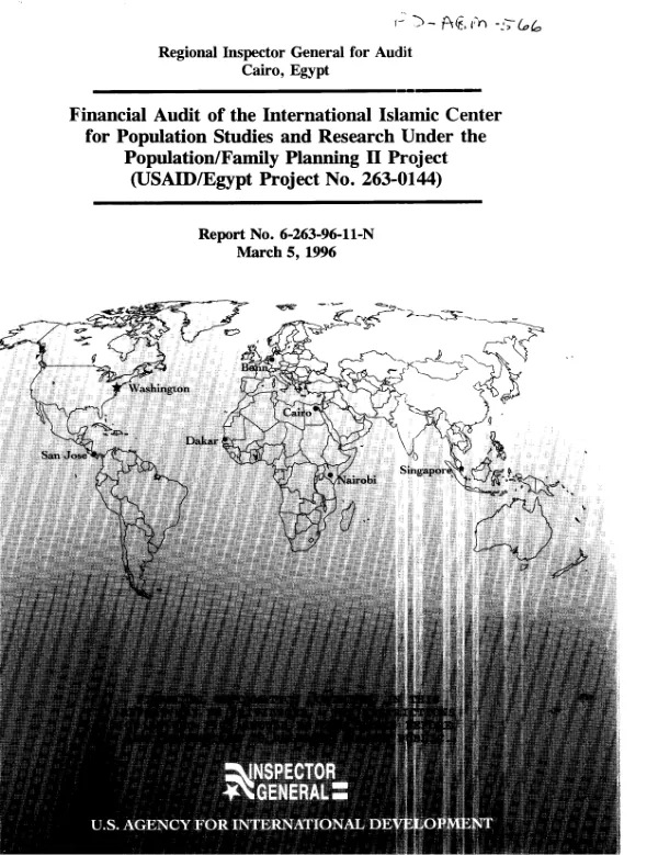 Financial audit of the International Islamic Center for Population Studies and Research under the population/family planning II project (USAID/Egypt project no. 263-0144)