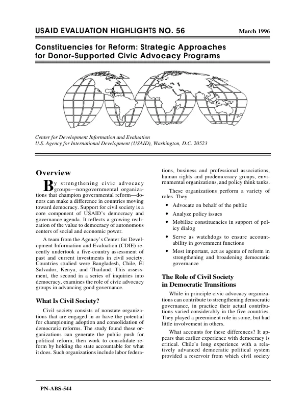 Constituencies for reform : strategic approaches for donor-supported civic advocacy programs