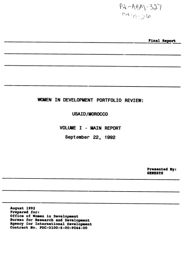 Women in development portfolio review : USAID/Morocco -- September 22, 1992