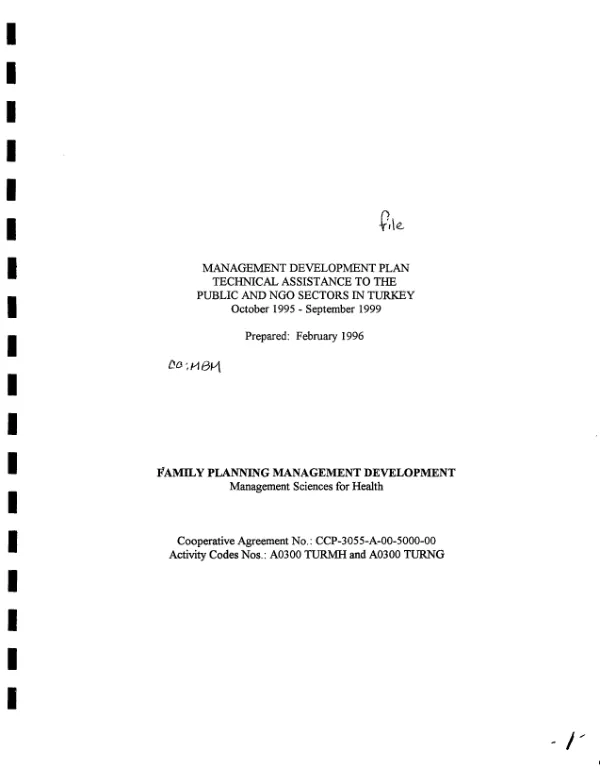 Management development plan : technical assistance to the public and NGO sectors in Turkey, October 1995-September 1999