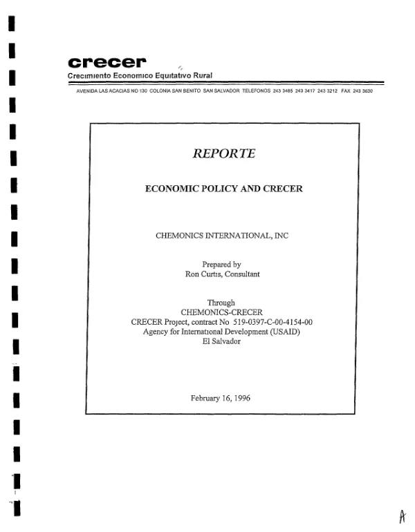 Reporte [i.e. report] : economic policy and CRECER