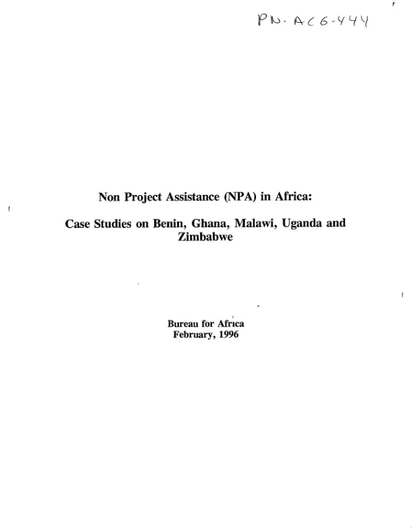 Non project assistance (NPA) in Africa : case studies on Benin, Ghana, Malawi, Uganda and Zimbabwe