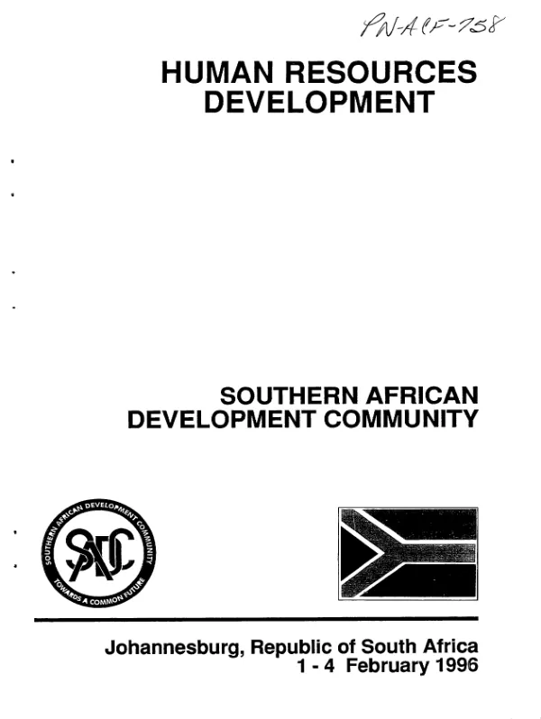 Human resources development : Southern African Development Community, Johannesburg, Republic of South Africa, 1-4 February 1996