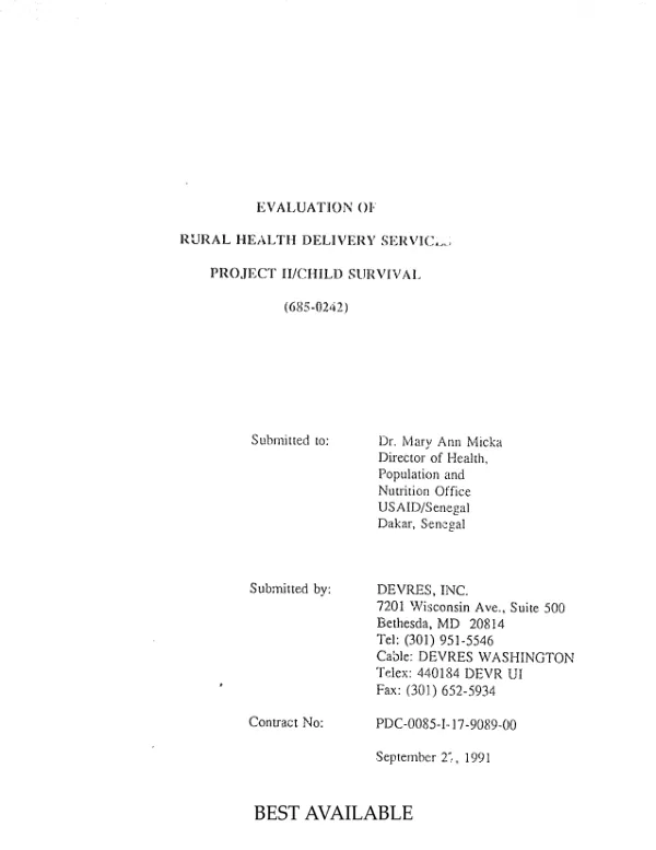Evaluation of rural health delivery services project II/child survival (685-0242)