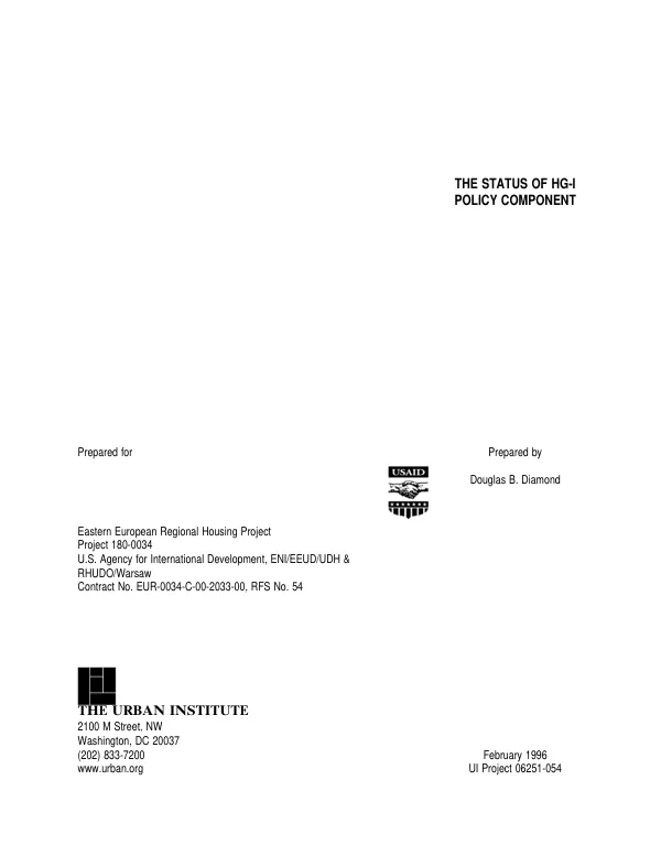 Status of HG-I [housing guaranty] policy component