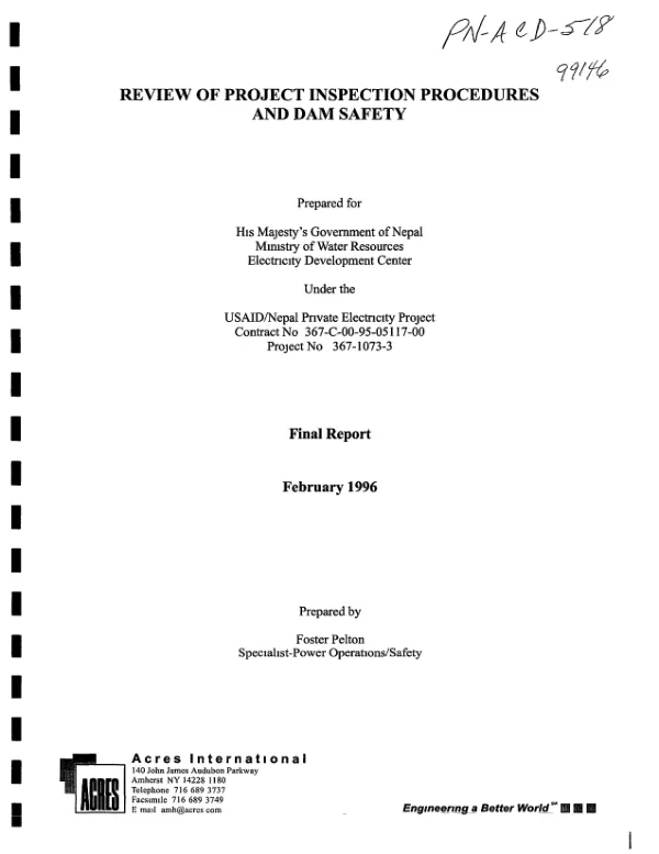 Review of project inspection procedures and dam safety -- final report
