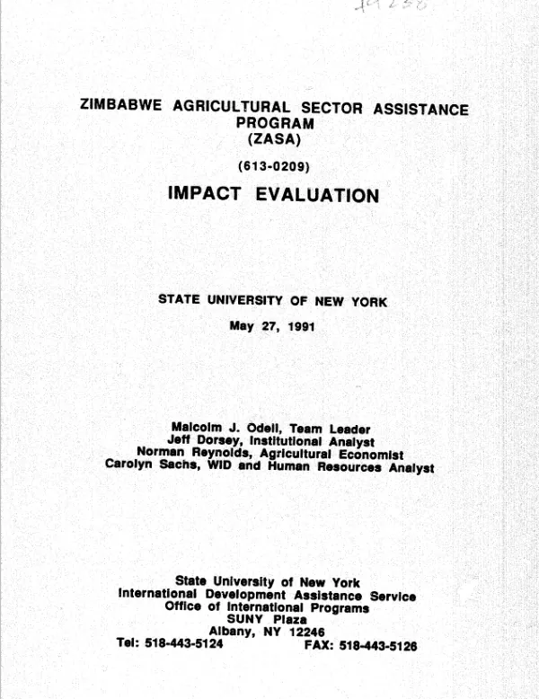 Zimbabwe agricultural sector assistance program (ZASA) (613-0209) : impact evaluation