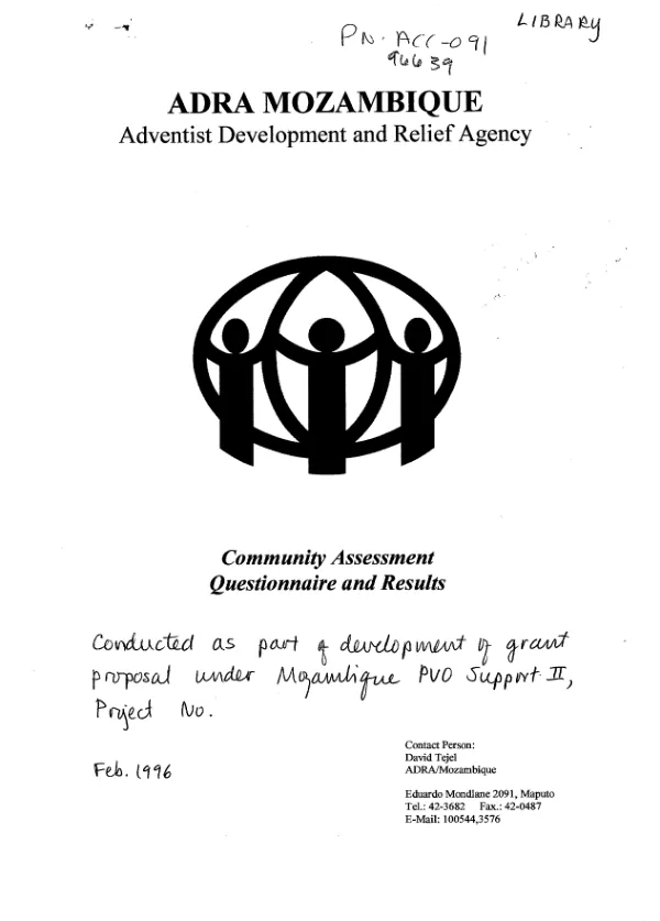 Community assessment : questionnaire and results