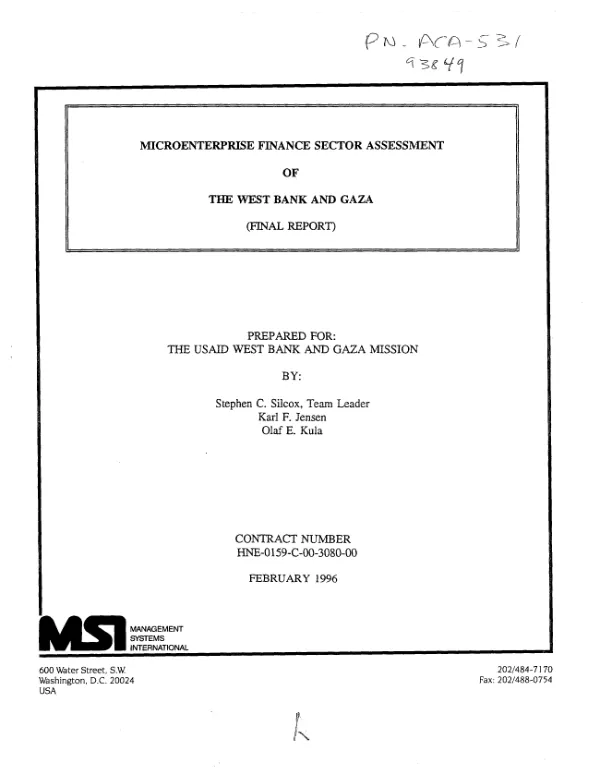 Microenterprise finance sector assessment of the West Bank and Gaza (final report)