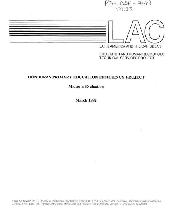 Honduras primary education efficiency project : midterm evaluation