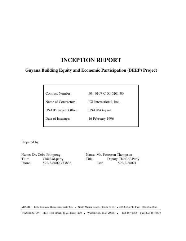 Inception report : Guyana building equity and economic participation (BEEP) project