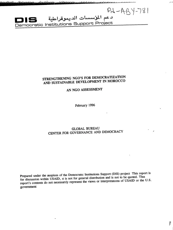 Strengthening NGO"s for democratization and sustainable development in Morocco : an NGO assessment