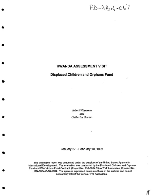 Rwanda assessment visit : Displaced Children and Orphans Fund -- January 27-February 10, 1996