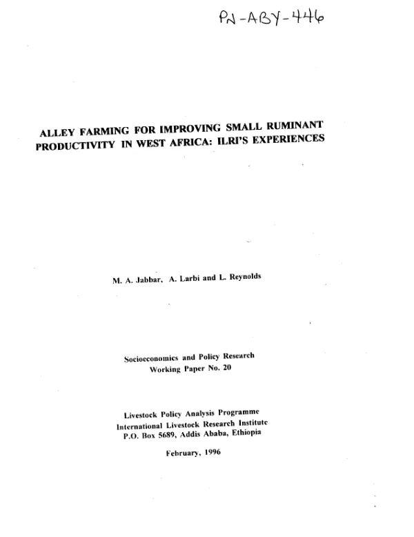 Alley farming for improving small ruminant productivity in West Africa : ILRI"s [International Livestock Research Institute] experiences
