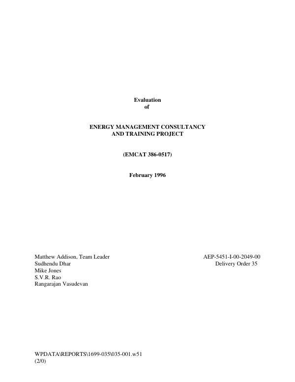 Evaluation of energy management consultancy and training project (EMCAT 386-0517)