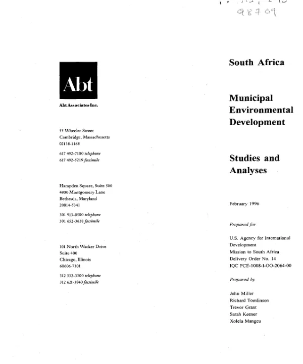 South Africa municipal environmental development : studies and analyses