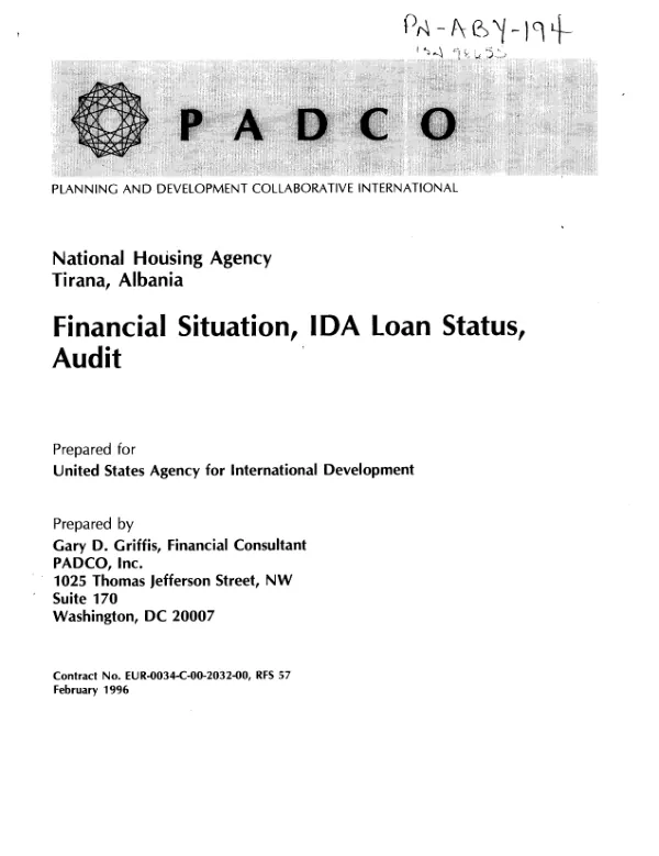 National Housing Agency, Tirana, Albania : financial situation, IDA loan status, audit