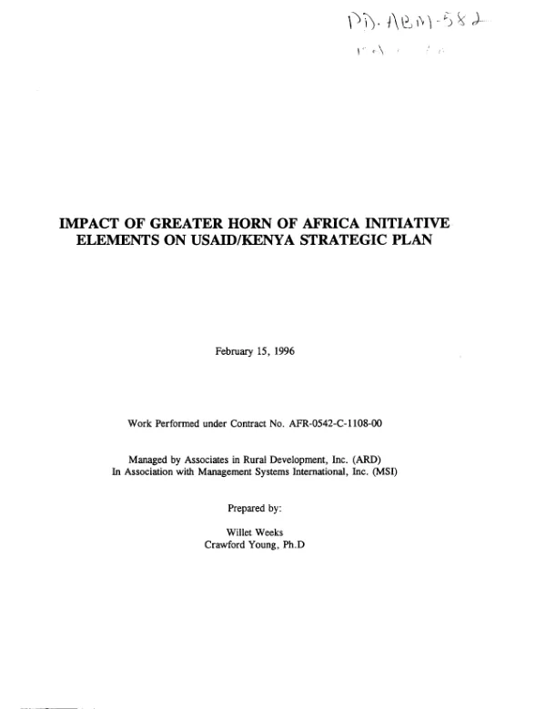 Impact of Greater Horn of Africa initiative elements on USAID/Kenya strategic plan