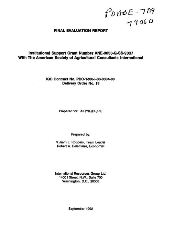 Final evaluation report : institutional support grant number ANE-0050-G-SS-9037[-00] with the American Society of Agricultural Consultants International