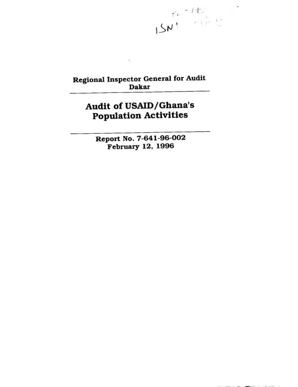 Audit of USAID/Ghana"s population activities