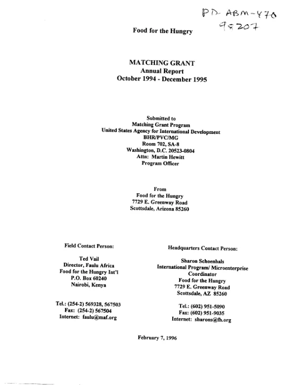 Matching grant annual report, October 1994-December 1995