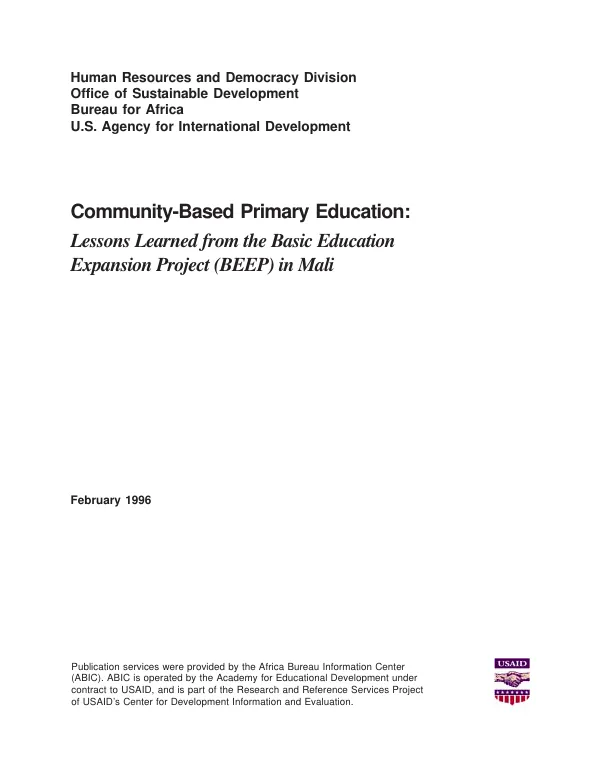 Community-based primary education : lessons learned from the basic education expansion project (BEEP) in Mali