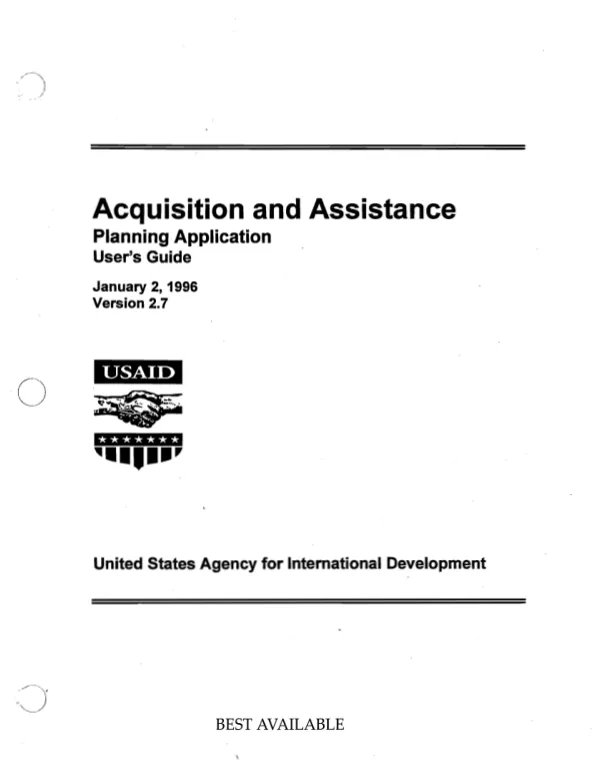 Acquisition and assistance : planning application user"s guide