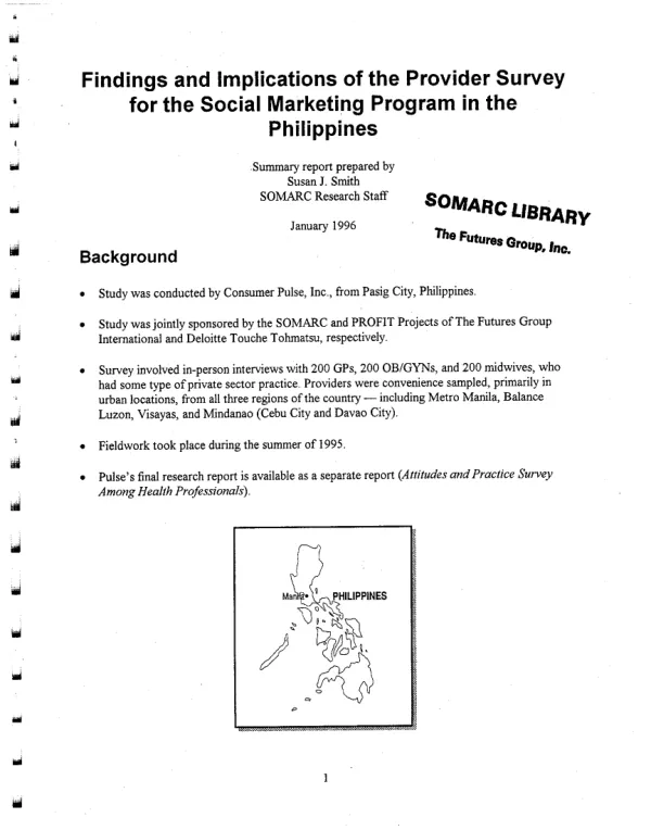 Findings and implications of the provider survey for the social marketing program in the Philippines : summary report