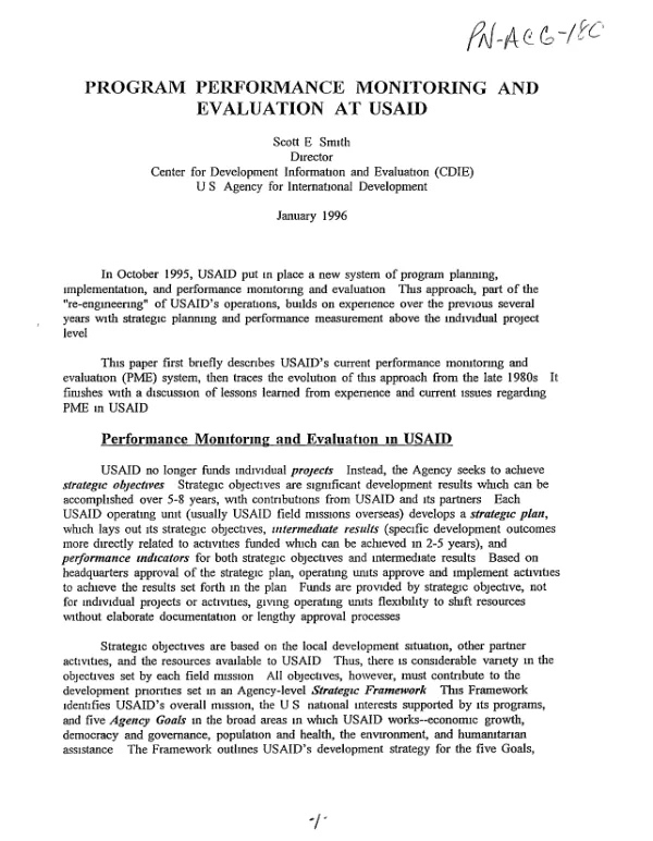 Program performance monitoring and evaluation at USAID