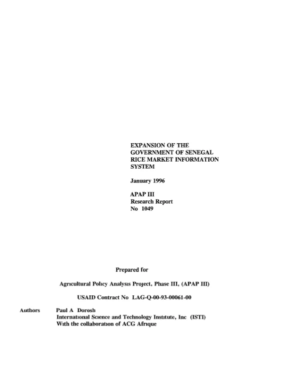 Expansion of the Government of Senegal rice market information system