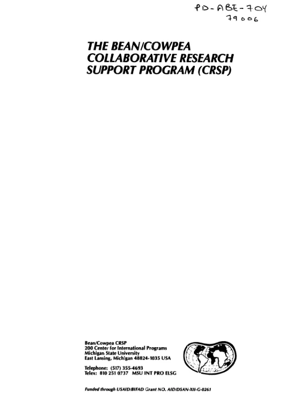 Report of the external evaluation panel of the bean/cowpea CRSP for FY 90