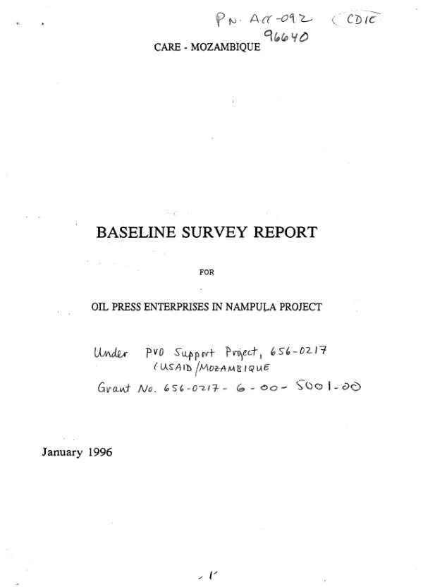 Baseline survey report for oil press enterprises in Nampula project