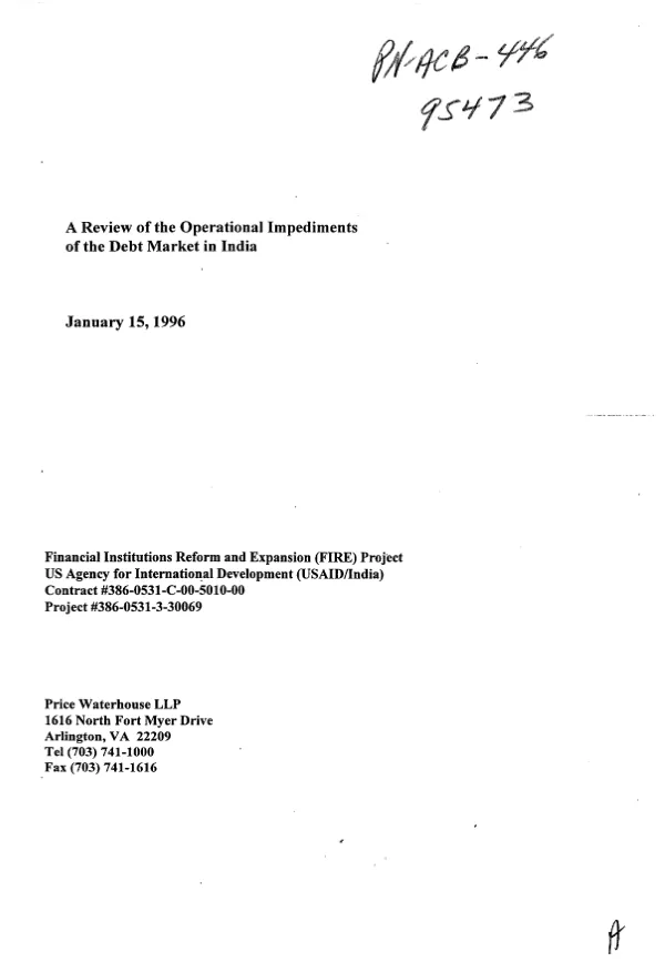 Review of the operational impediments of the debt market in India : financial institutions reform and expansion (FIRE) project