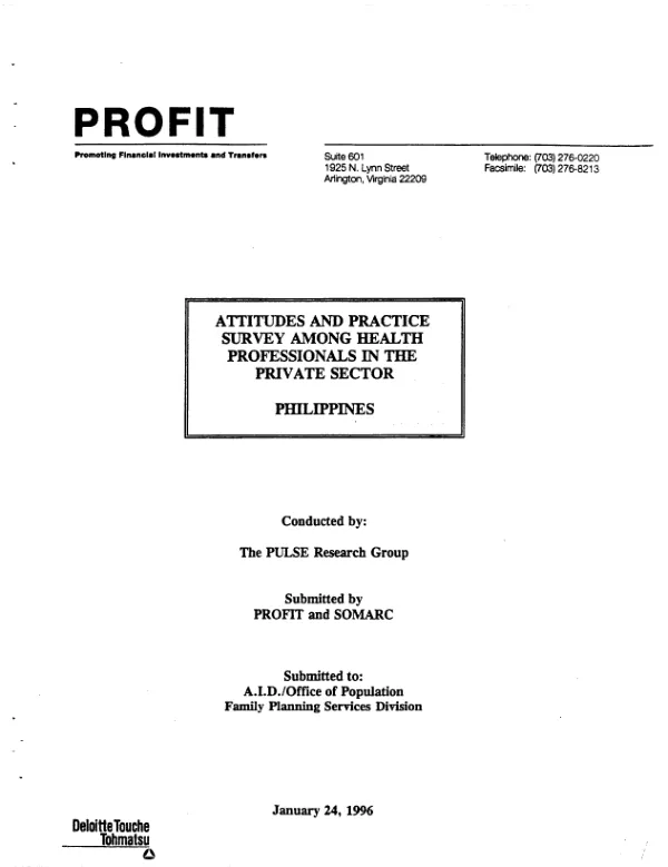 Attitudes and practice survey among health professionals in the private sector -- Philippines